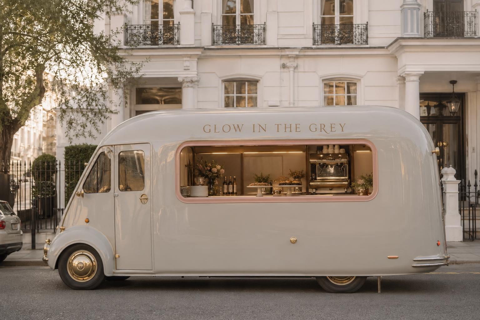 Detail of the Glow in the Grey food truck with cloud-inspired roof in Mayfair